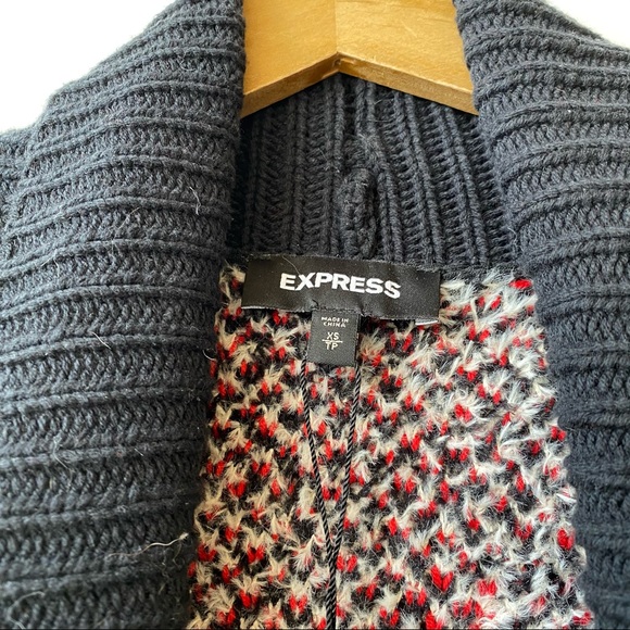 Express Oversized Open Front Plaid Knit Cardigan Black Red White Women's XS - Picture 3 of 7